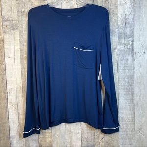 Stars Above Small Navy Blue Long Sleeve Crewneck Sleep Top with A Pocket